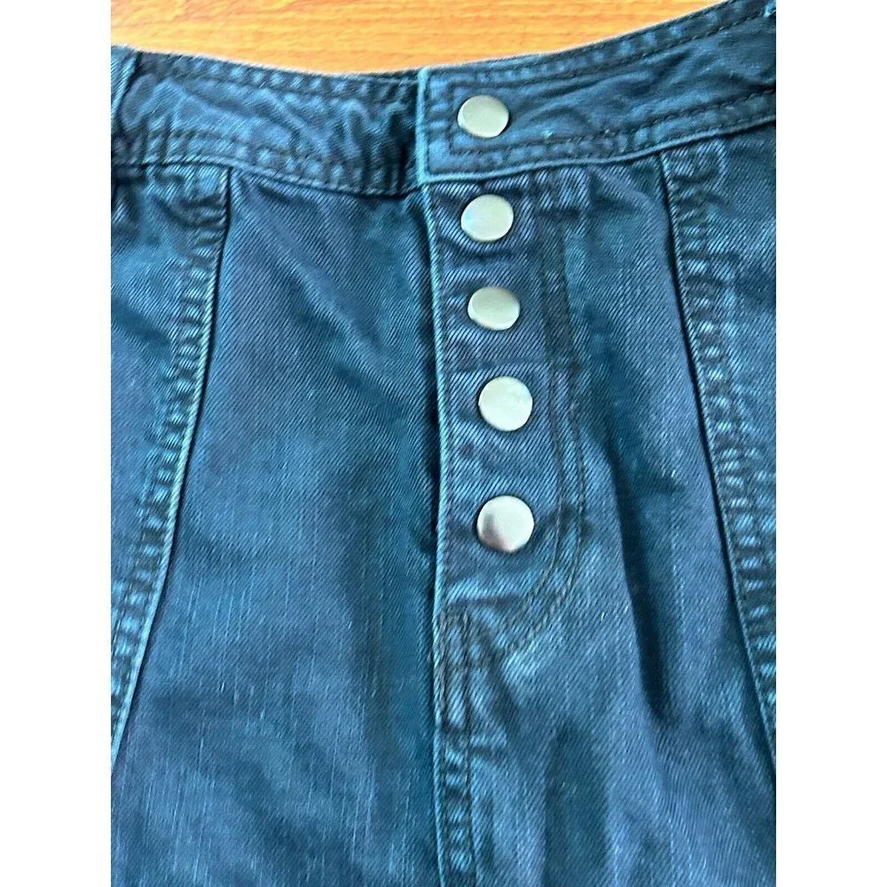 Free‎ People Jean Skirt 25 Button Front Pockets Black Dark Wash Denim Mini